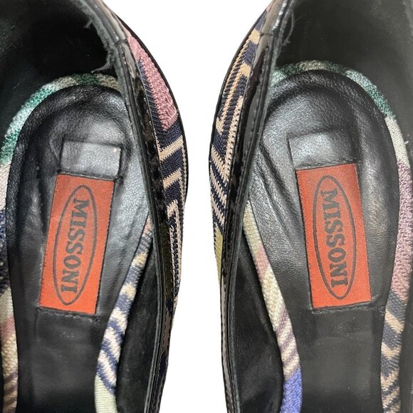 Missoni Designer Pumps Sz 39 Leather Chevron Print Round Toe Heels Multicolor - Picture 7 of 13